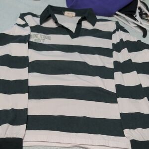 Men's Striped Long-Sleeve Rugby Shirt - Black & White